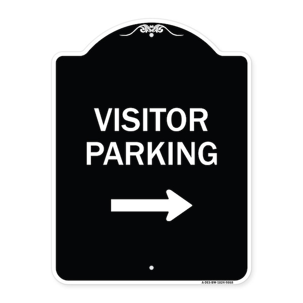 Designer Series-Visitor-parking Right, Black & White Heavy-Gauge Aluminum, 24" x 18", BW-1824-9868